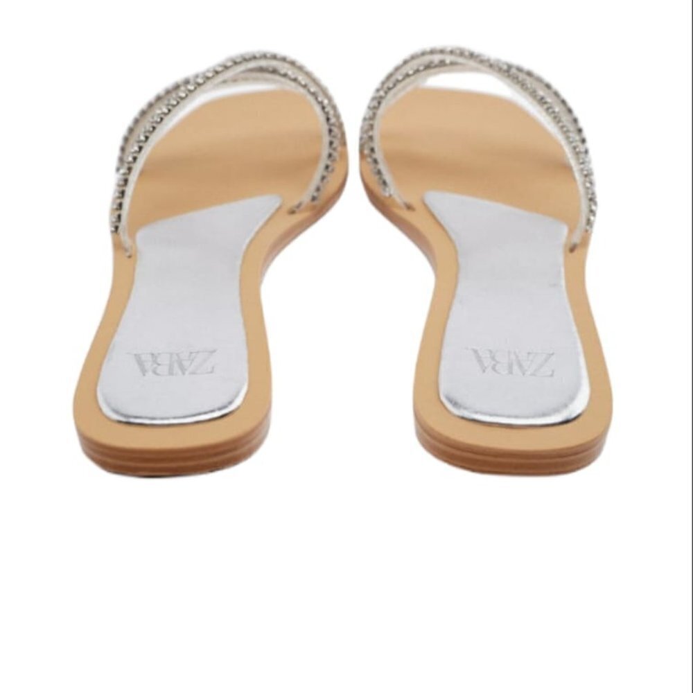 ZARA RHINESTONE FLAT SANDALS SILVER | 3822/910 Size 8 25.3 Cm - Picture 4 of 5